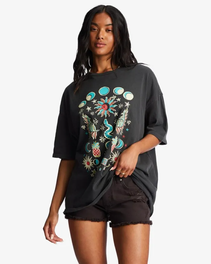 Into The Mystic Oversized TShirt Off Black Women Billabong Graphic Tees and Tanks