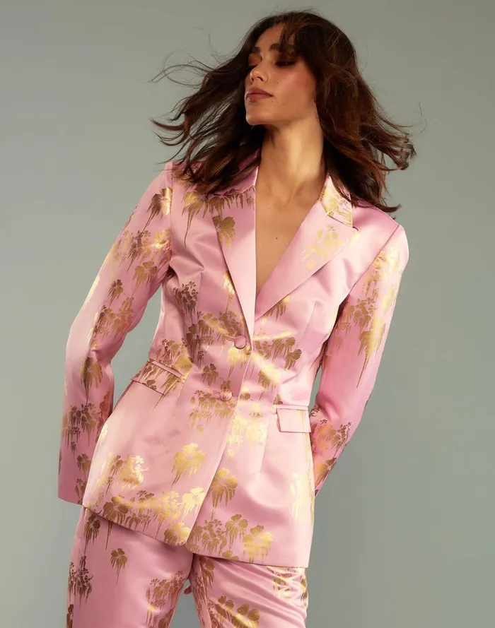 Jackets and Coats Women Cynthia Rowley Dripping In Gold Fitted Blazer