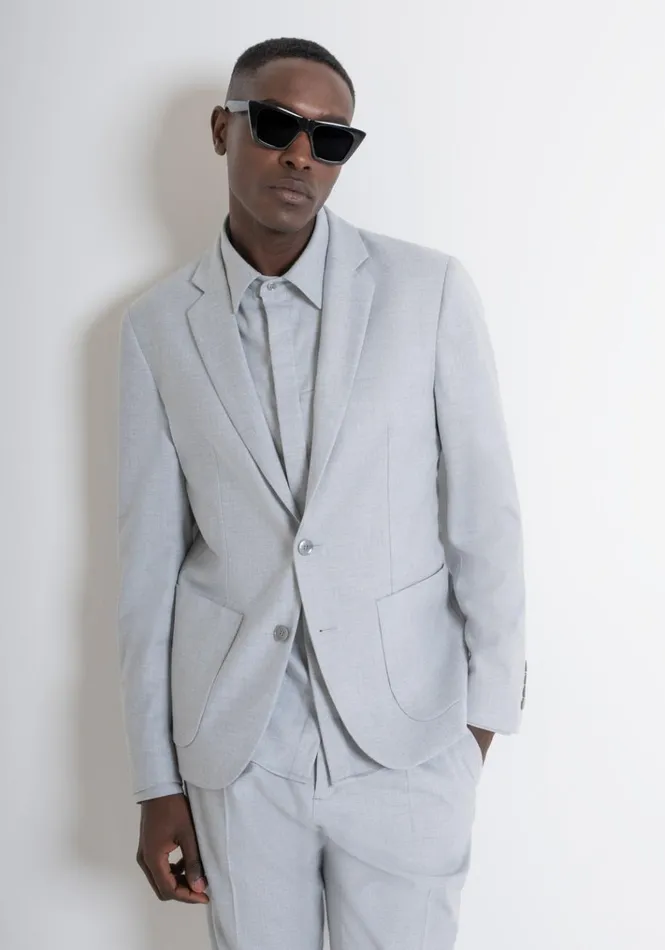 Jackets And Gilet Men Antony Morato Slim Fit 034Kim034 Jacket In Grey Melange Elastic Viscose Blend Grey Melange