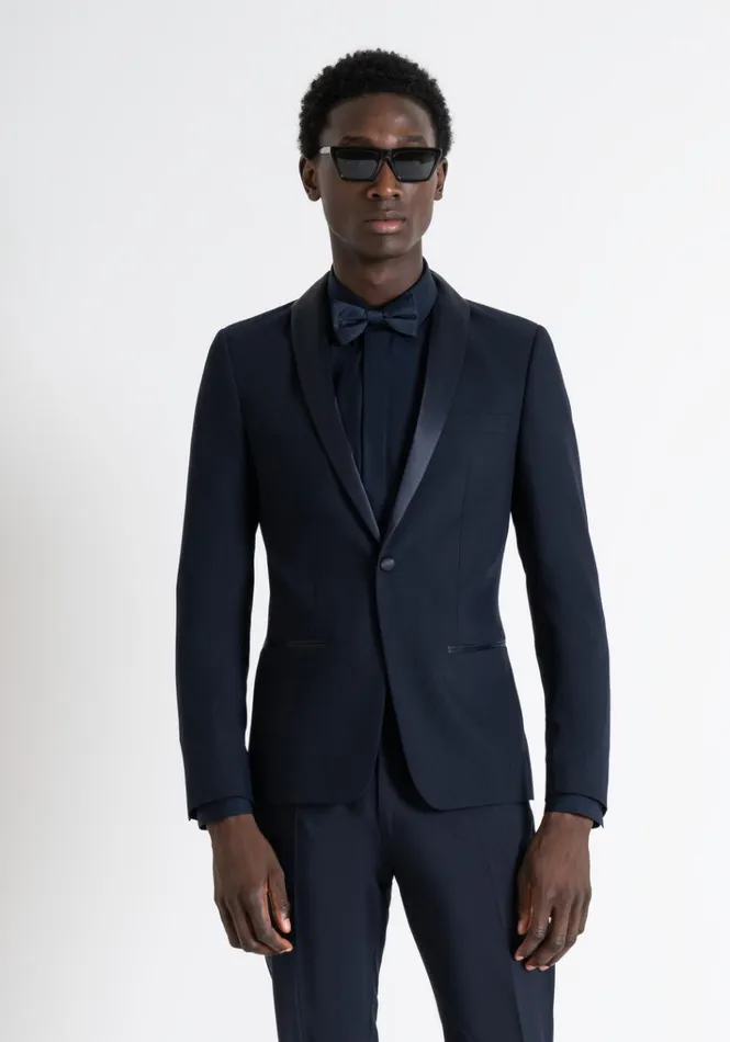 Jackets And Gilet Men Antony Morato Slim Fit 034Roxanne034 Jacket In Viscose Blend Fabric With Satin Details Blue Ink Jackets And Gilet Men Antony Morato Slim Fit 034Roxanne034 Jacket In Viscose Blend Fabric With Satin Details Blue Ink