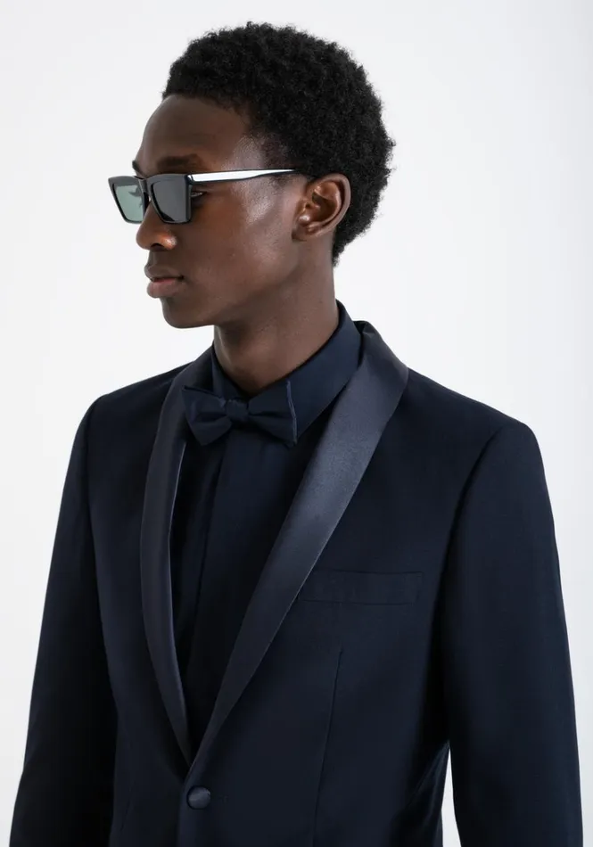 Jackets And Gilet Men Antony Morato Slim Fit 034Roxanne034 Jacket In Viscose Blend Fabric With Satin Details Blue Ink