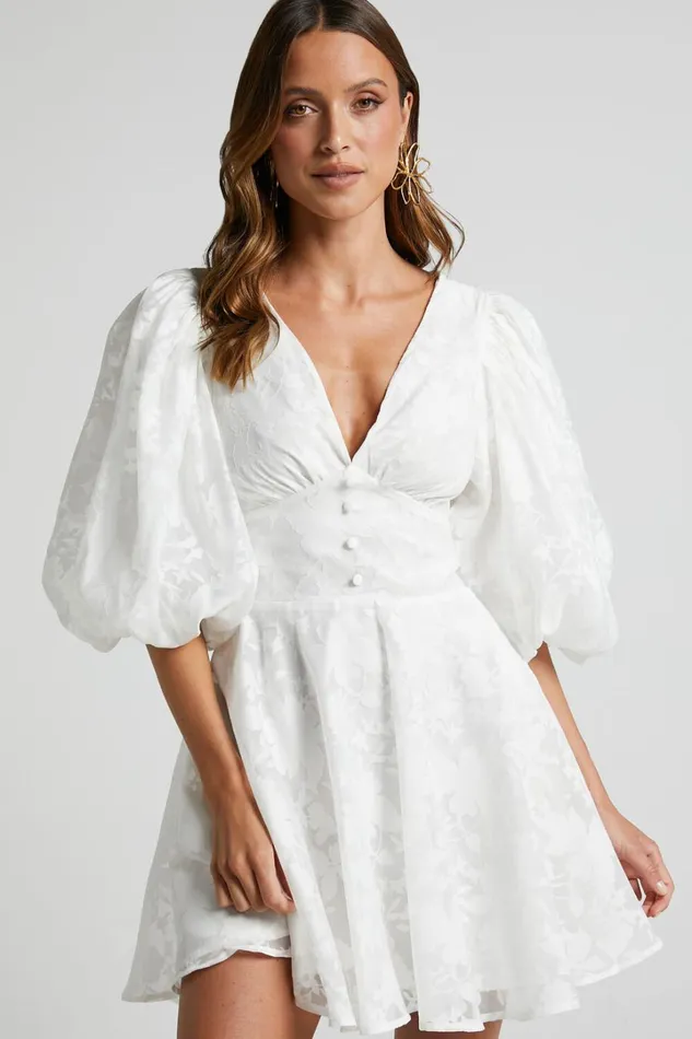 Jammae Mini Dress 8211 Puff Sleeve Dress In White Women Showpo Curve Clothes