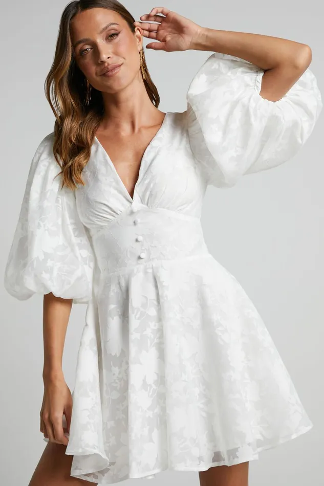Jammae Mini Dress 8211 Puff Sleeve Dress In White Women Showpo Curve Clothes