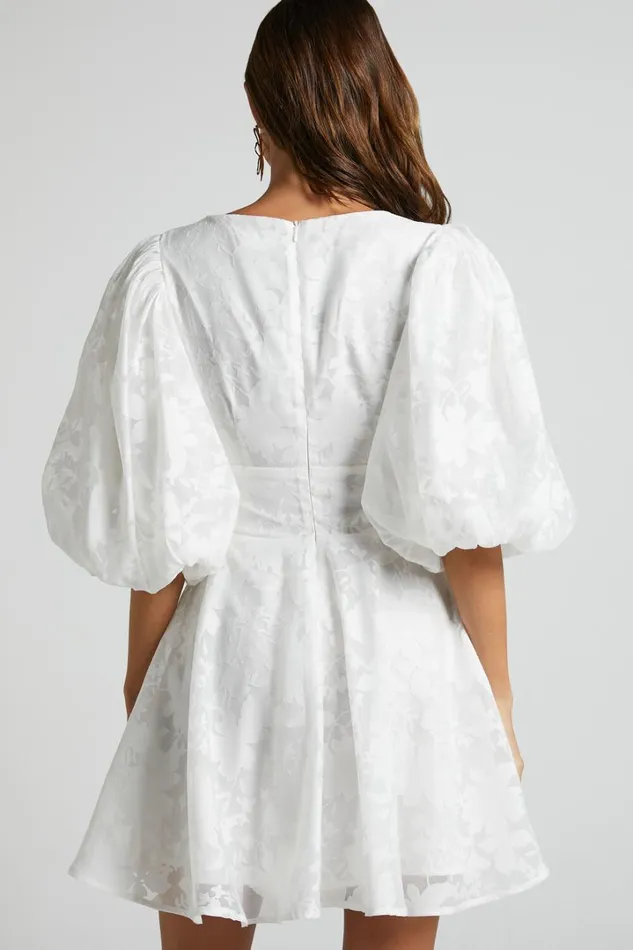 Jammae Mini Dress 8211 Puff Sleeve Dress In White Women Showpo Curve Clothes