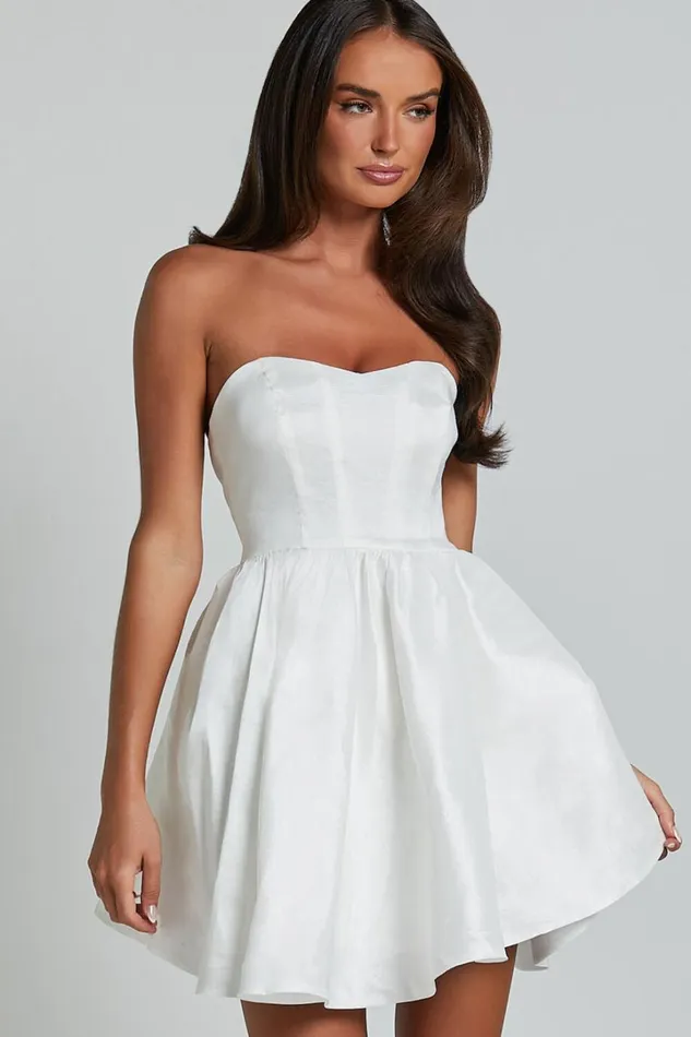 Jayde Mini Dress 8211 Strapless Sweetheart Fit And Flare Dress In White Women Showpo Dresses