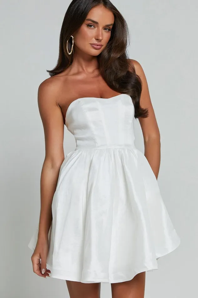 Jayde Mini Dress 8211 Strapless Sweetheart Fit And Flare Dress In White Women Showpo Dresses