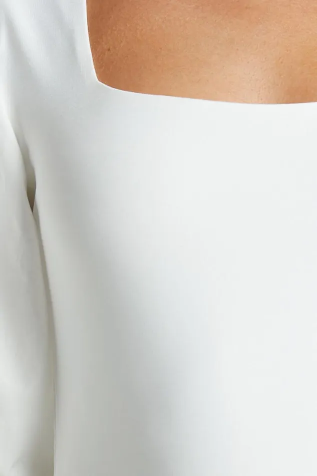 Jessica Bodysuit 8211 Square Neck Short Bubble Sleeve Bodysuit In White Women Showpo Tops