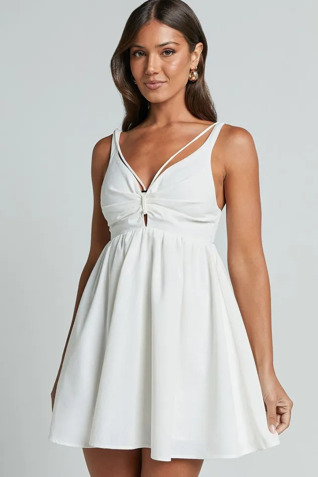 Jhency Mini Dress 8211 Strappy Ruched Bust Dress In White Women Showpo Dresses