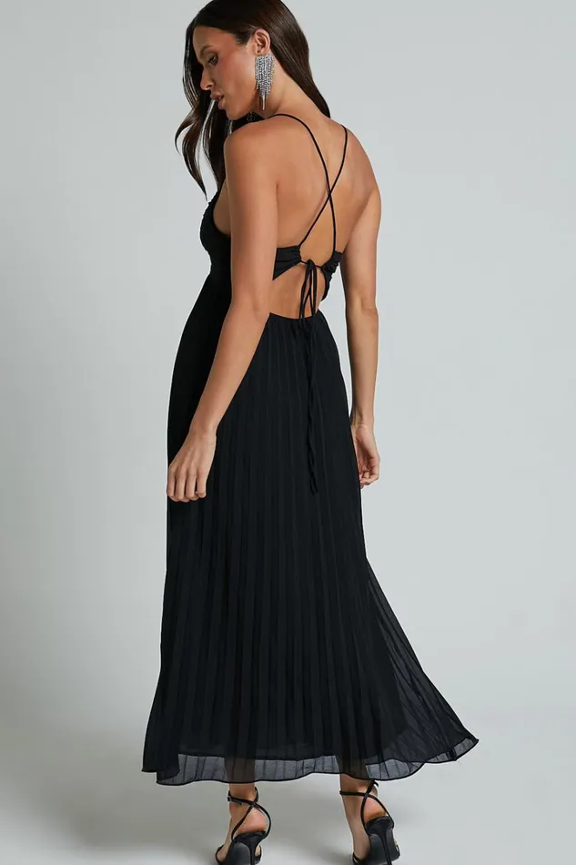 Jodie Midi Dress 8211 Pleated Chiffon Ruched Bust Midi Dress In Black Women Showpo Dresses