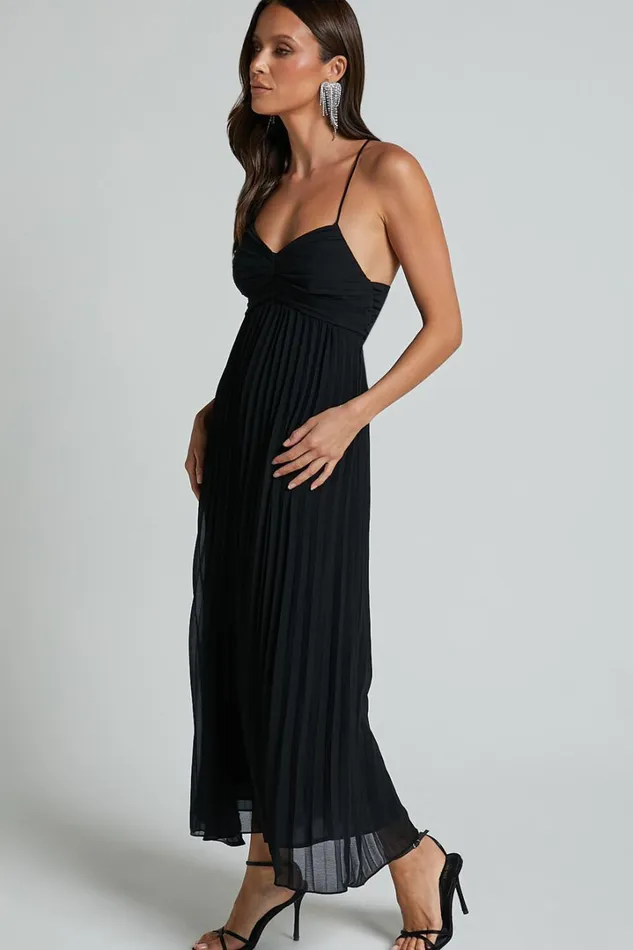 Jodie Midi Dress 8211 Pleated Chiffon Ruched Bust Midi Dress In Black Women Showpo Dresses
