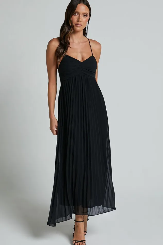 Jodie Midi Dress 8211 Pleated Chiffon Ruched Bust Midi Dress In Black Women Showpo Dresses