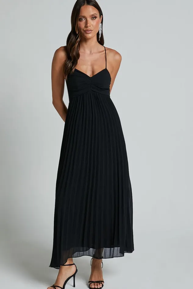 Jodie Midi Dress 8211 Pleated Chiffon Ruched Bust Midi Dress In Black Women Showpo Dresses