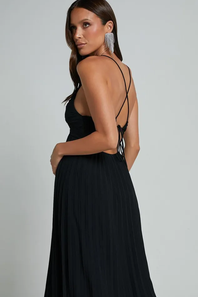 Jodie Midi Dress 8211 Pleated Chiffon Ruched Bust Midi Dress In Black Women Showpo Dresses