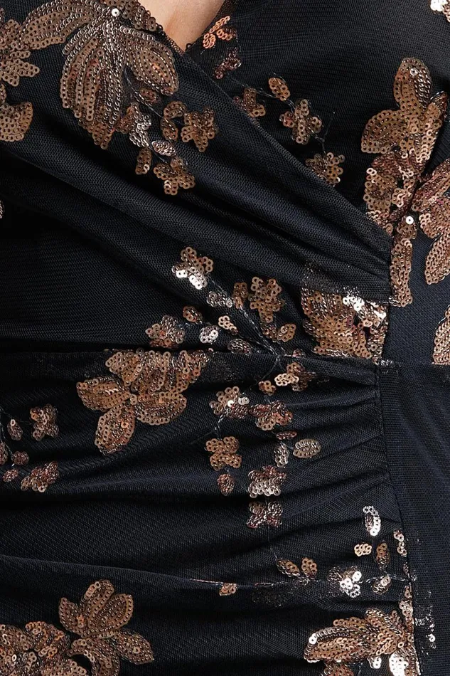 Joemelyn Maxi Dress 8211 Floral Embellished Sequin Halter Cross Back Dress In Black Gold Women Showpo Dresses