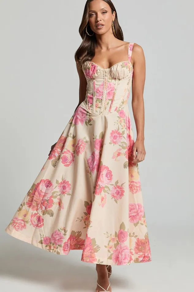 Jonas Midi Dress 8211 Ruched Corset Lace Trim Dress In Vintage Spring Floral Women Showpo Dresses
