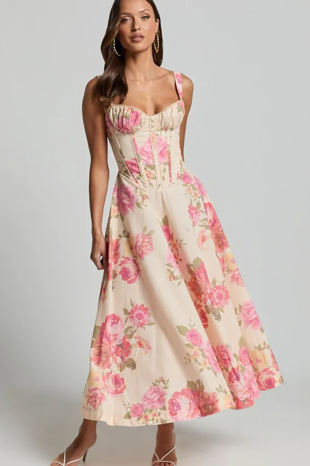 Jonas Midi Dress 8211 Ruched Corset Lace Trim Dress In Vintage Spring Floral Women Showpo Dresses