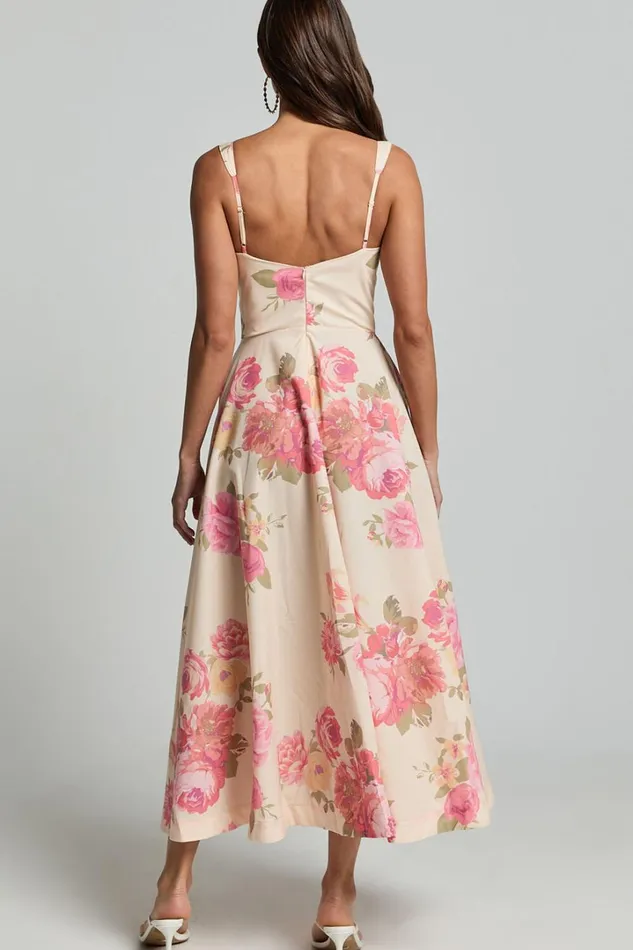 Jonas Midi Dress 8211 Ruched Corset Lace Trim Dress In Vintage Spring Floral Women Showpo Dresses