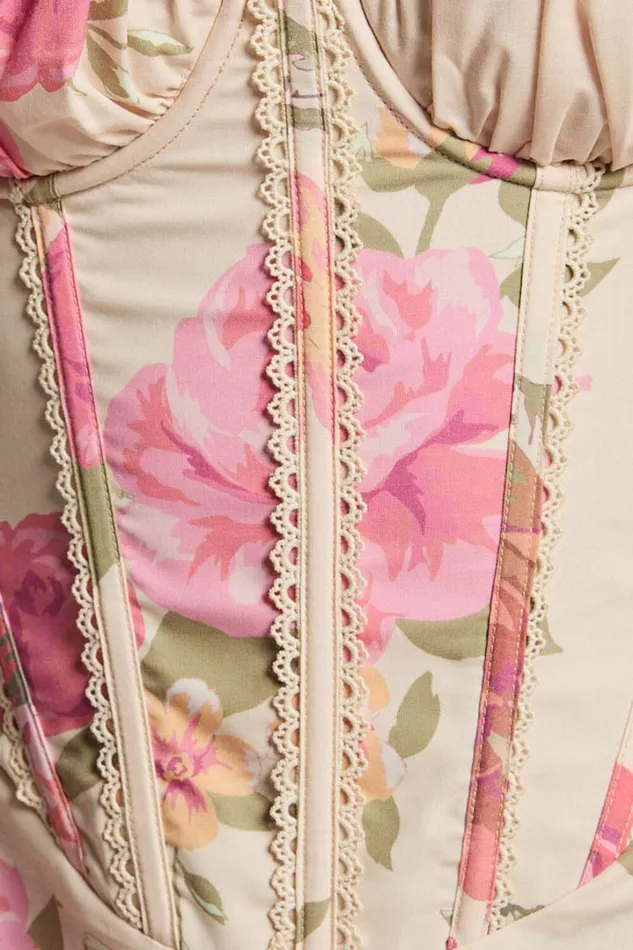 Jonas Midi Dress 8211 Ruched Corset Lace Trim Dress In Vintage Spring Floral Women Showpo Dresses