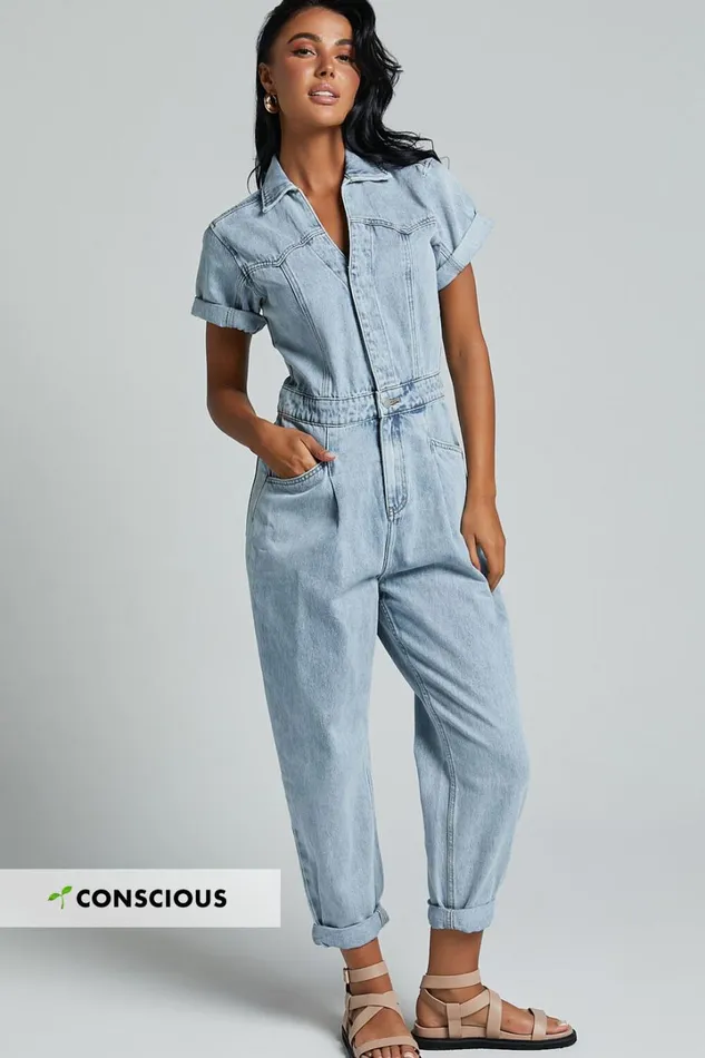 Jordyn Jumpsuit 8211 Short Sleeve Collared Button Through Denim Jumpsuit In Light Blue Women Showpo Jumpsuits Jordyn Jumpsuit 8211 Short Sleeve Collared Button Through Denim Jumpsuit In Light Blue Women Showpo Jumpsuits