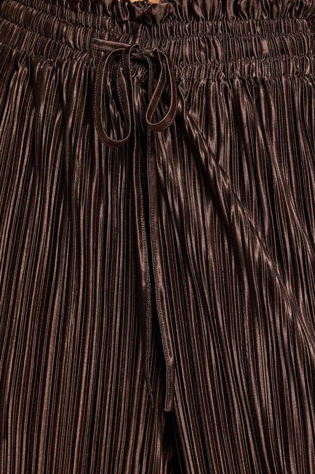 Kallie Pants 8211 High Waist Drawstring Plisse Pants In Chocolate Women Showpo Pants