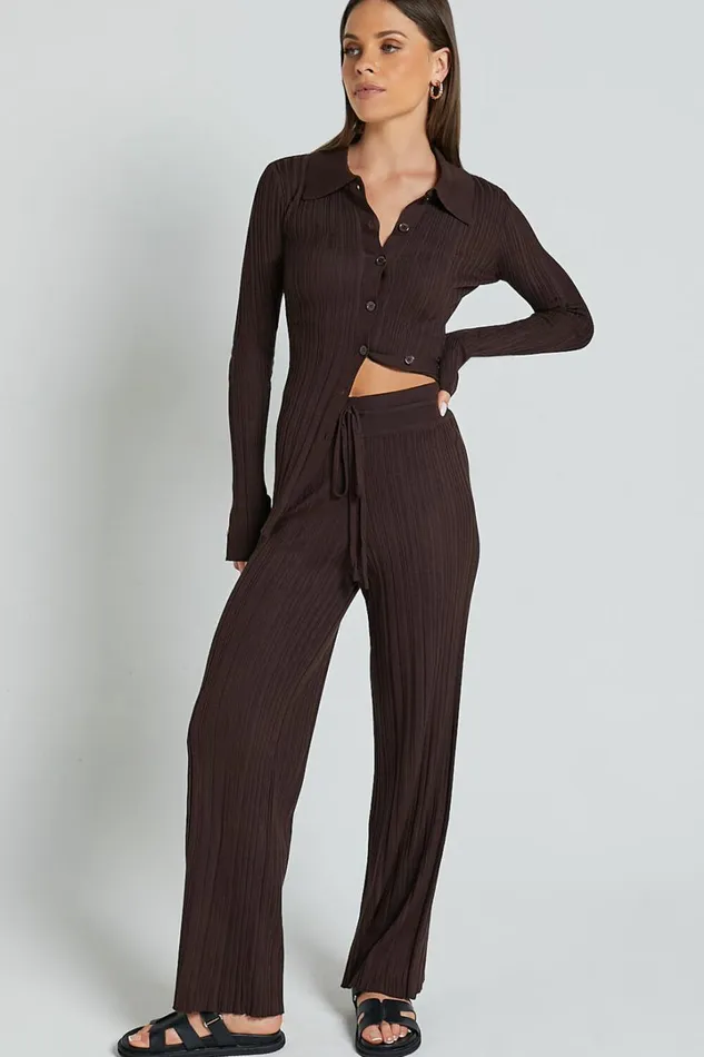 Kelsey Pants 8211 High Drawstring Waist Knit Pants In Chocolate Women Showpo Pants