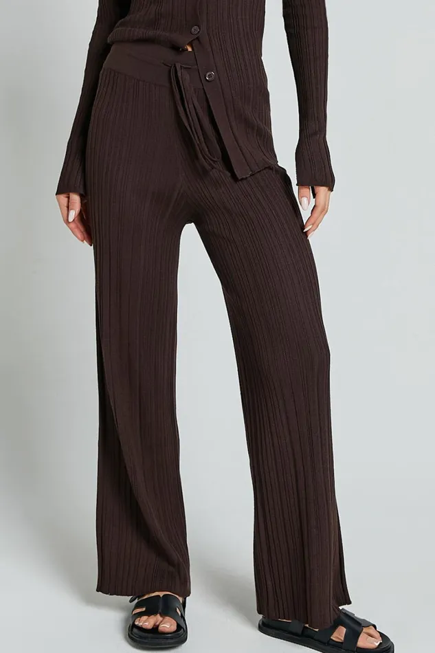 Kelsey Pants 8211 High Drawstring Waist Knit Pants In Chocolate Women Showpo Pants