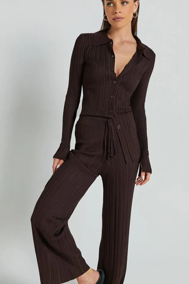 Kelsey Pants 8211 High Drawstring Waist Knit Pants In Chocolate Women Showpo Pants