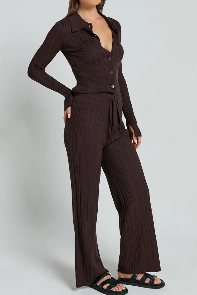 Kelsey Pants 8211 High Drawstring Waist Knit Pants In Chocolate Women Showpo Pants