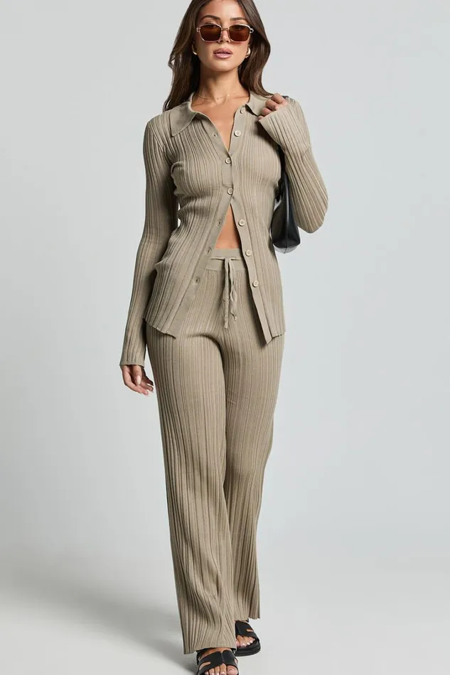 Kelsey Pants 8211 High Drawstring Waist Knit Pants In Taupe Women Showpo Pants