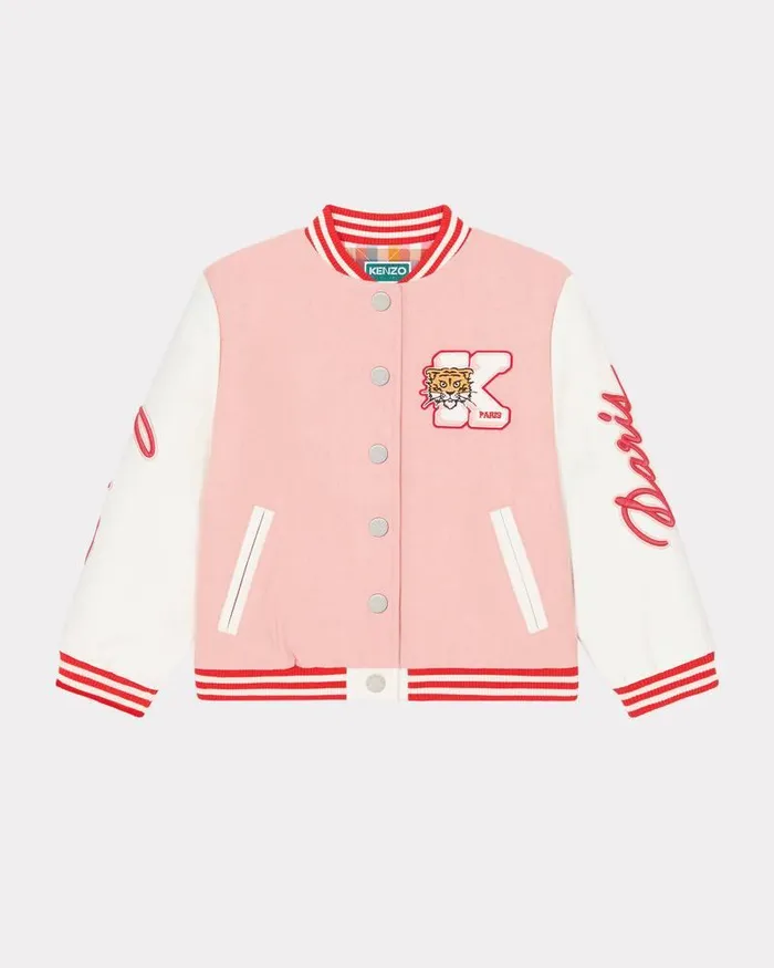 Kenzo Jackets And Coats Kids 039Campus039 Embroidered Jacket Flamingo Pink