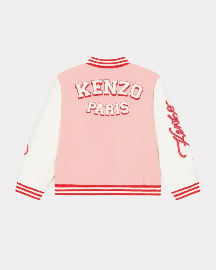 Kenzo Jackets And Coats Kids 039Campus039 Embroidered Jacket Flamingo Pink