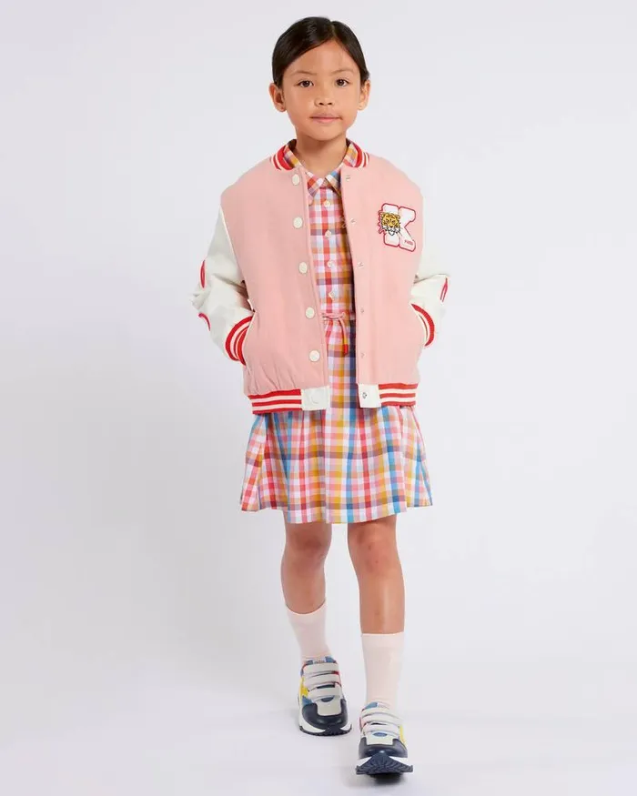 Kenzo Jackets And Coats Kids 039Campus039 Embroidered Jacket Flamingo Pink
