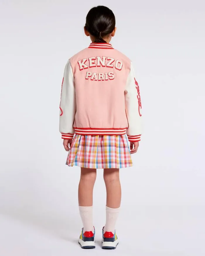 Kenzo Jackets And Coats Kids 039Campus039 Embroidered Jacket Flamingo Pink