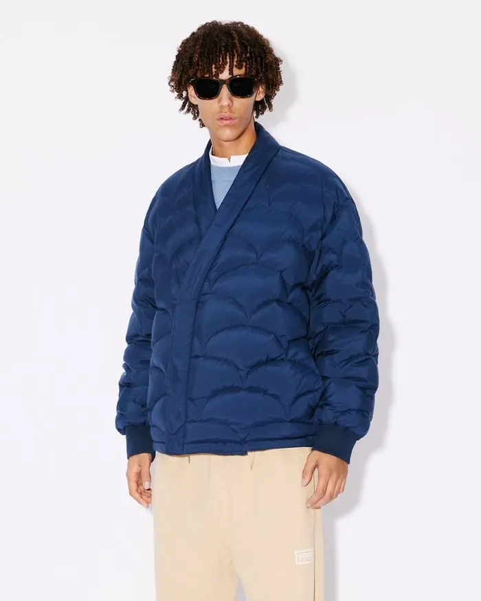 Kenzo Jackets And Coats Men Seigaiha039 Kimono Padded Coat Midnight Blue
