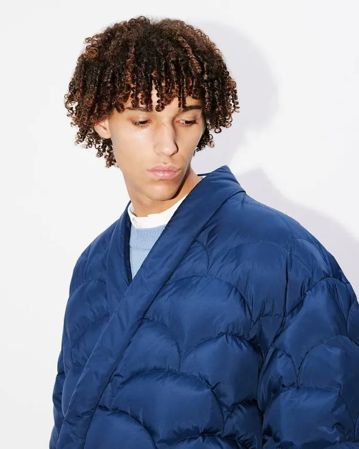 Kenzo Jackets And Coats Men Seigaiha039 Kimono Padded Coat Midnight Blue