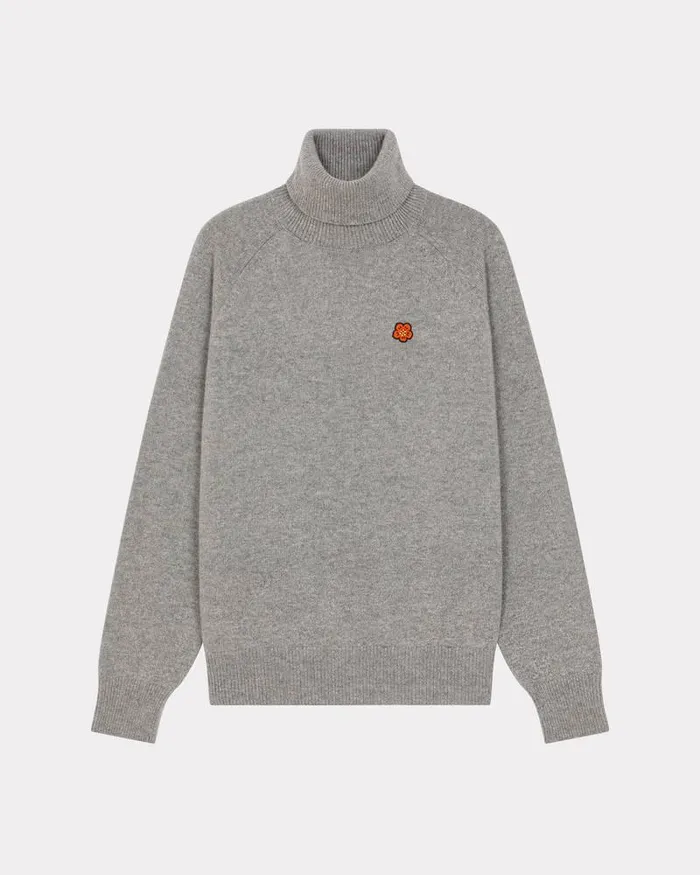 Kenzo Knitwear Men 039Boke Flower039 Embroidered Roll Neck Jumper Pearl Grey