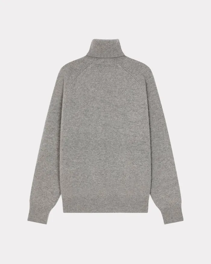 Kenzo Knitwear Men 039Boke Flower039 Embroidered Roll Neck Jumper Pearl Grey