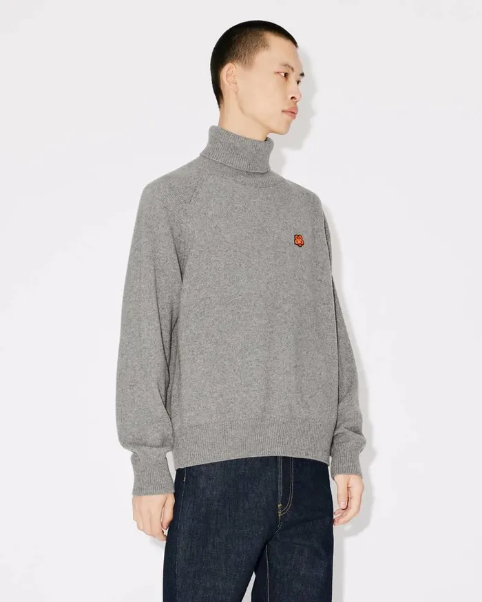 Kenzo Knitwear Men 039Boke Flower039 Embroidered Roll Neck Jumper Pearl Grey