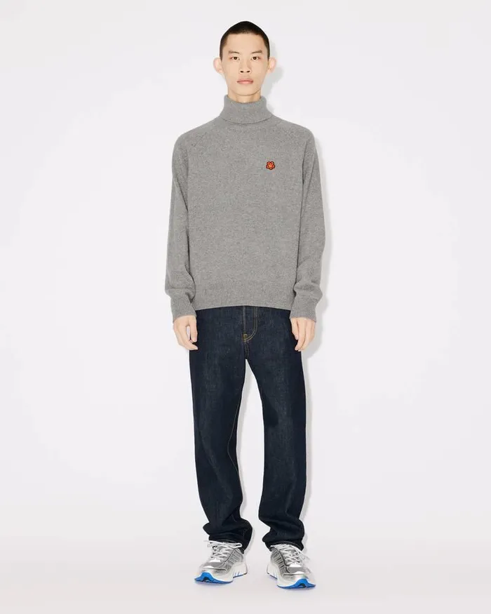 Kenzo Knitwear Men 039Boke Flower039 Embroidered Roll Neck Jumper Pearl Grey