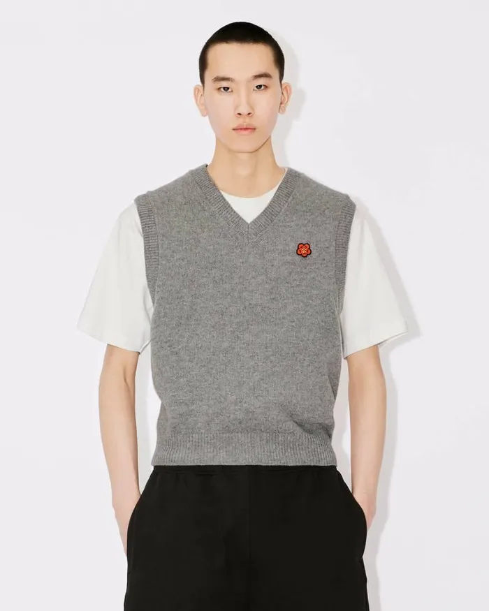 Kenzo Knitwear Men 039Boke Flower039 Embroidered Woollen Jumper Pearl Grey