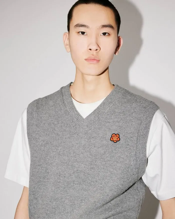 Kenzo Knitwear Men 039Boke Flower039 Embroidered Woollen Jumper Pearl Grey