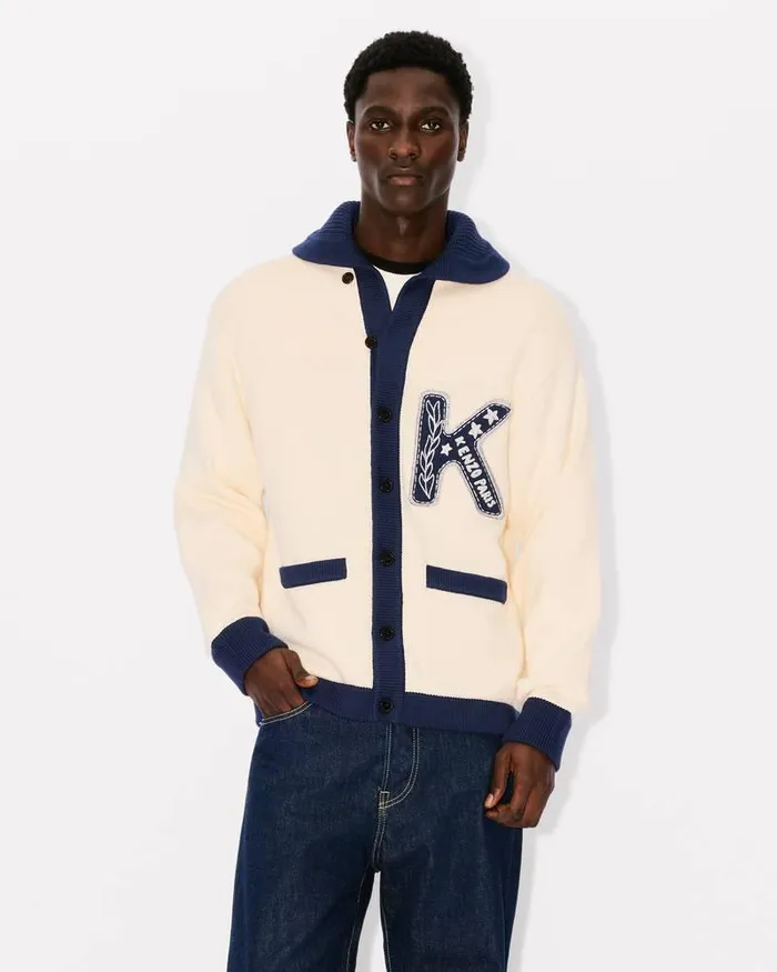 Kenzo Knitwear Men Drawn Varsity039 Cardigan Off White