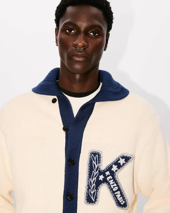 Kenzo Knitwear Men Drawn Varsity039 Cardigan Off White