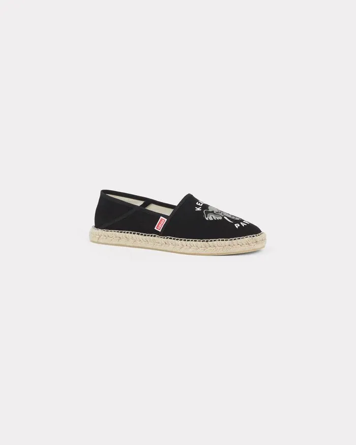 Kenzo Mules And Espadrilles Men Elephant039 Embroidered Canvas Espadrilles Black