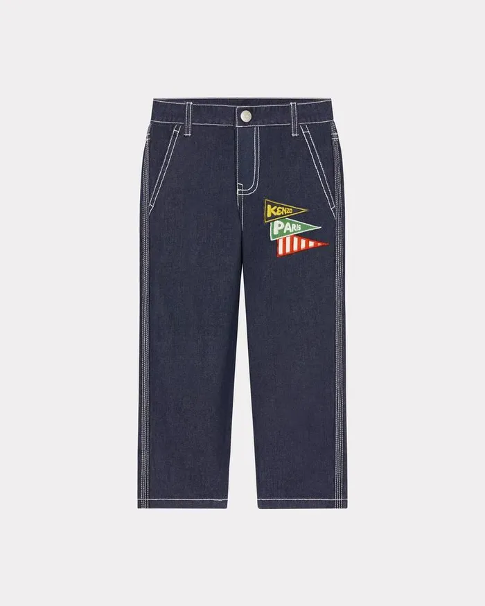 Kenzo Pants And Shorts Kids 039Sailor039 Embroidered Jeans Navy Blue