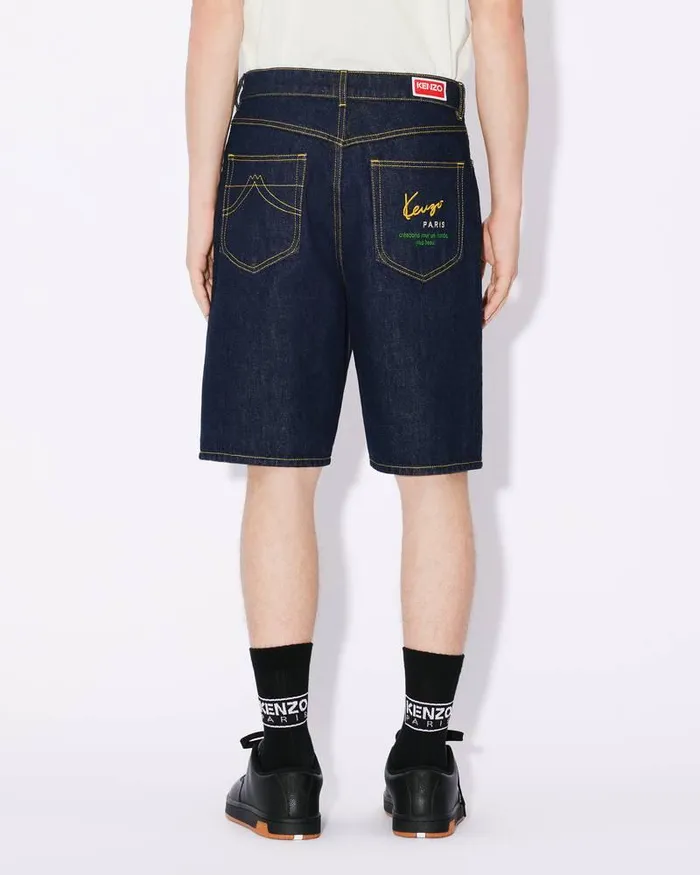 Kenzo Pants And Shorts Men Creations039 Straight HIMAWARI Shorts In Denim Rinse Blue Denim
