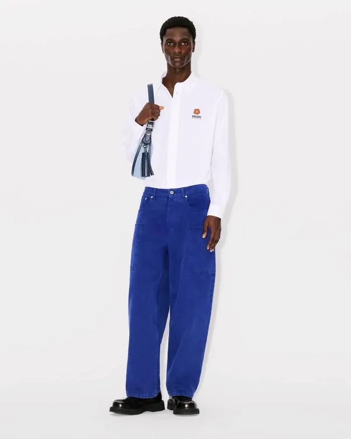 Kenzo Pants And Shorts Men Elephant Flag039 Cargo Jeans Deep Sea Blue