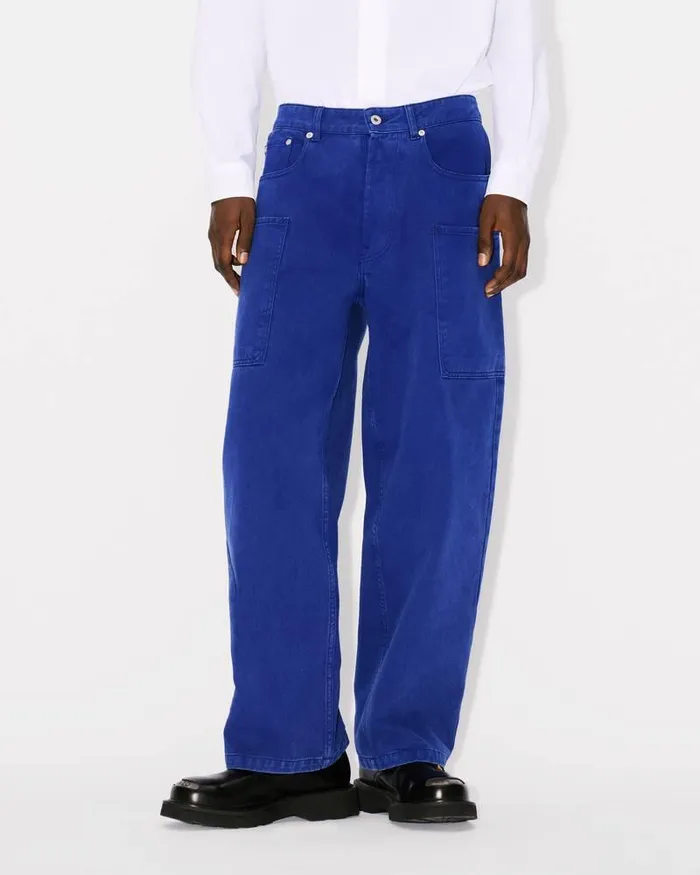 Kenzo Pants And Shorts Men Elephant Flag039 Cargo Jeans Deep Sea Blue