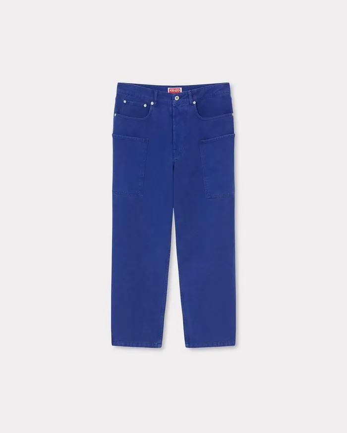 Kenzo Pants And Shorts Men Elephant Flag039 Cargo Jeans Deep Sea Blue