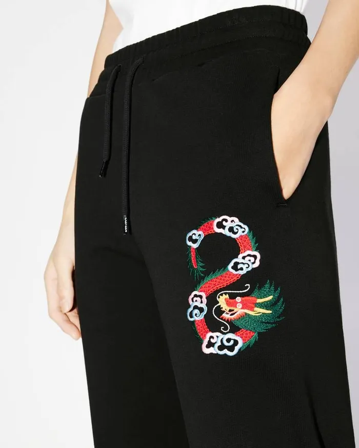 Kenzo Pants And Shorts Women 039Year Of The Dragon039 Embroidered Jogging Bottoms Black